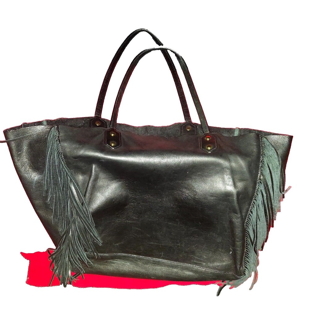Sam Edelman Black Leather Side Fringe Handbag removable insert Shoulder straps